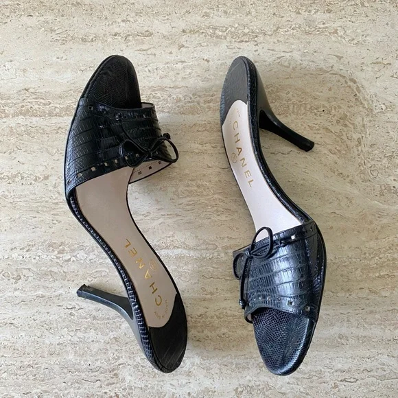 Vintage Chanel CC Bow Sandal Mule Heels - Picture 6 of 8